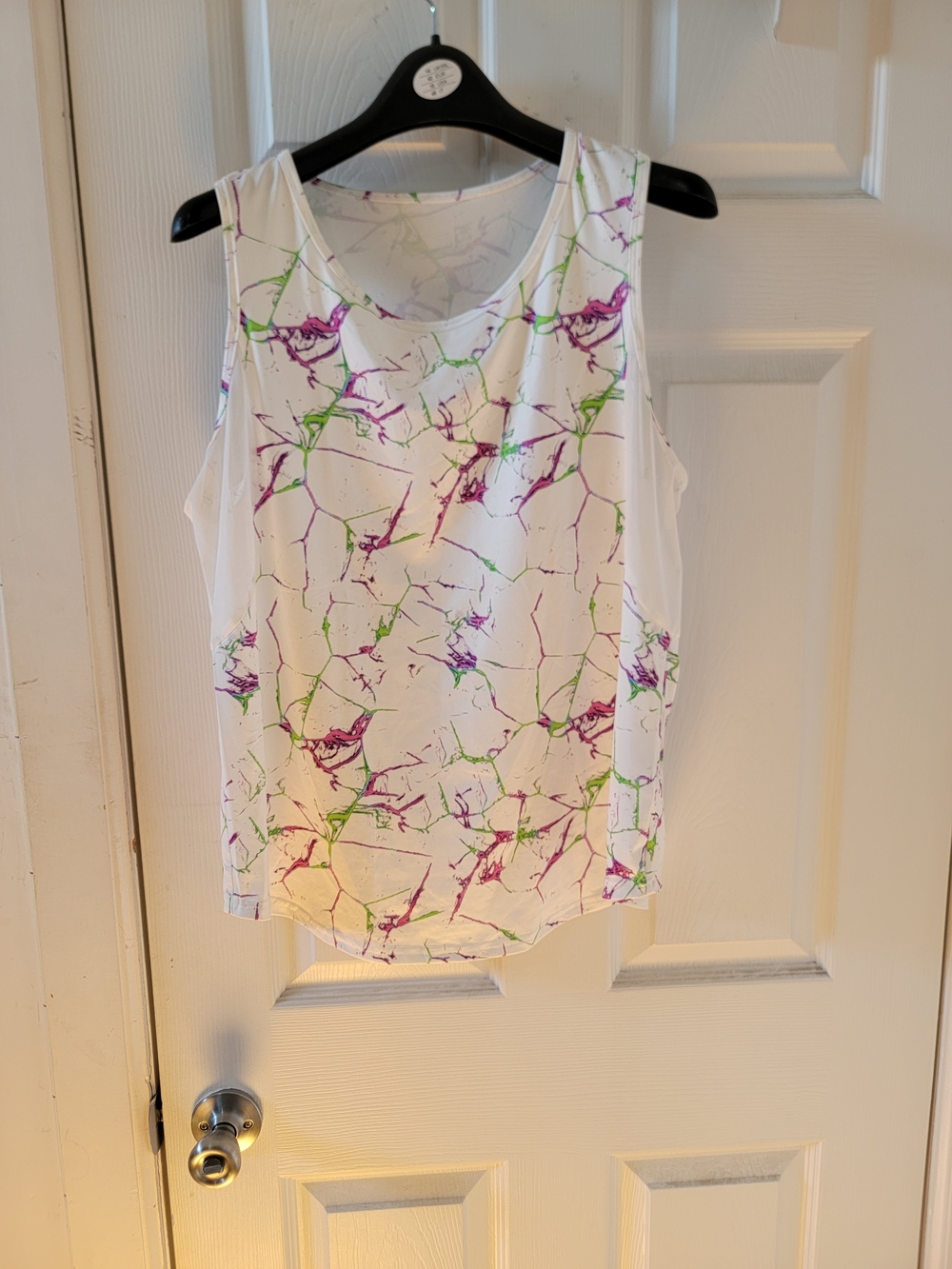 SHEIN White Tank Top with Pink & Green Abstract Print